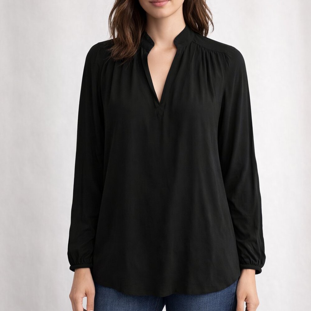 D15 | M&S Black Ruffle V Neck Tunic Top NWT Womens